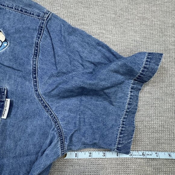 Curious George Womens Embroidered Denim Button-Up Shirt 22W Cotton Short Sleeve - Picture 12 of 14